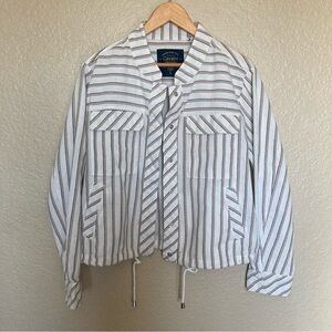 Calvani Original Striped Jacket stretch denim White Brown with snap buttons
